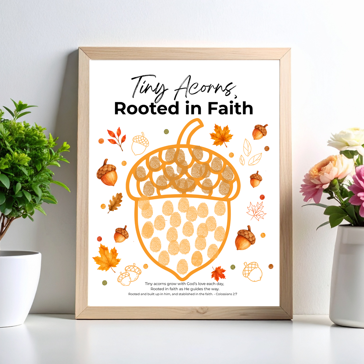 Christian Fall Acorn Fingerprint Craft for Kids | Tiny Acorns Rooted in Faith Bible Fine Motor Activity