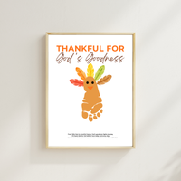 Christian Thanksgiving Footprint Craft Printable, Thankful for God's Goodness, Turkey Footprint Keepsake, Sunday School Thanksgiving Activity PDF