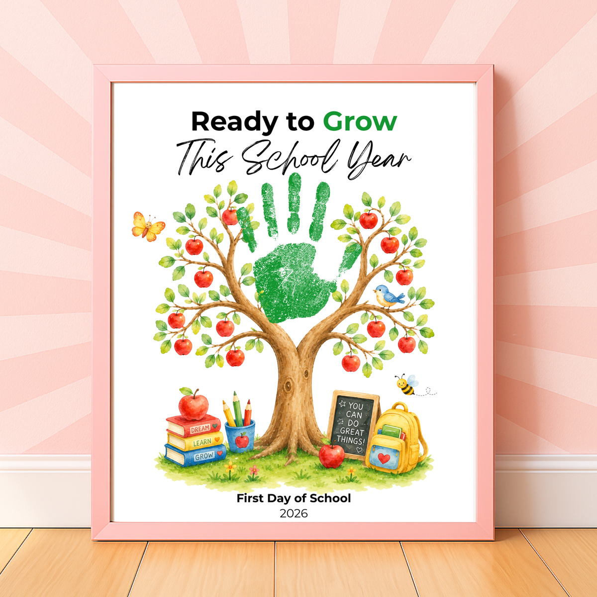 Ready to Grow This School Year Handprint Craft Printable, First Day of School Keepsake, Apple Tree Handprint Activity, Preschool Kindergarten PDF