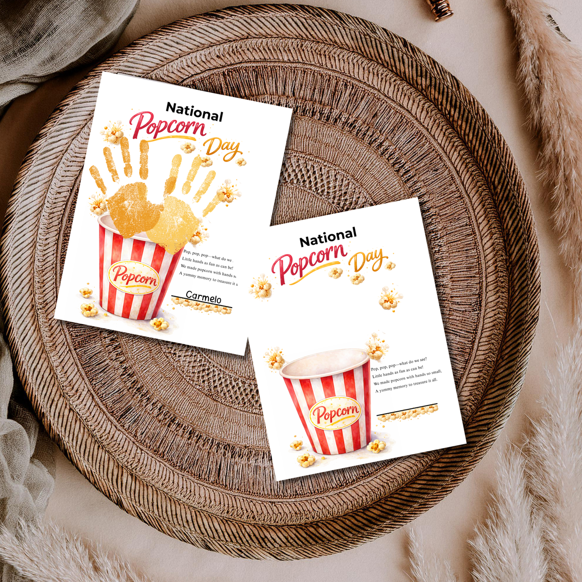 National Popcorn Day Handprint Craft for Kids | Preschool Fine Motor Printable Activity