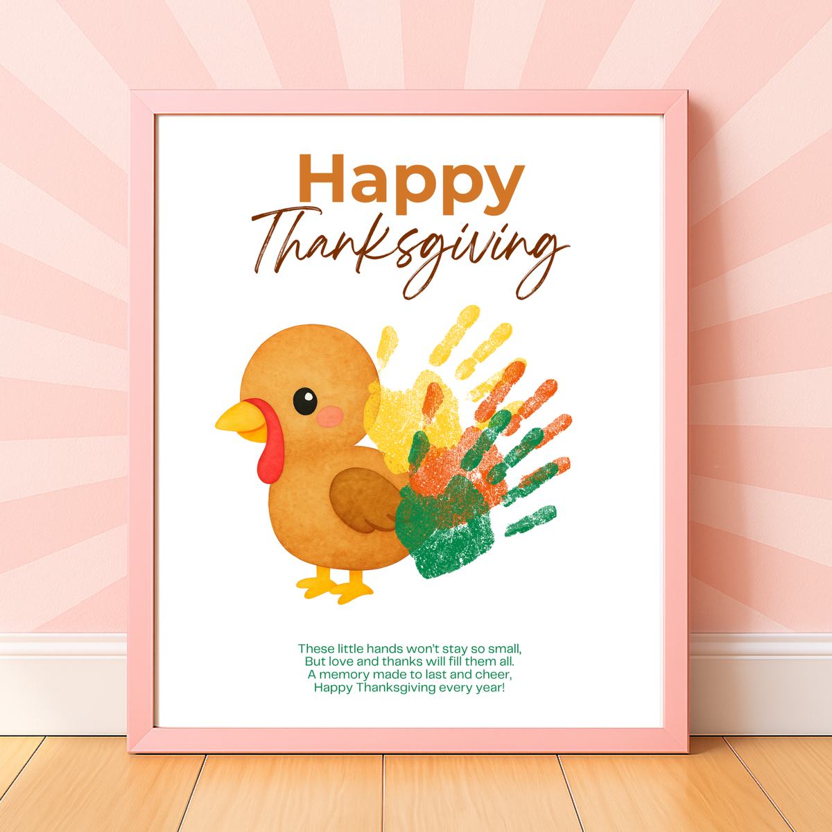 Happy Thanksgiving Turkey Handprint Craft Printable | Thanksgiving Handprint Keepsake | Preschool Fall Activity PDF