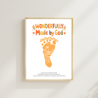 Christian Pie Footprint Craft Printable, Wonderfully Made by God Keepsake, Baby Footprint Art, Fall Thanksgiving Activity, Psalm 139:14 PDF