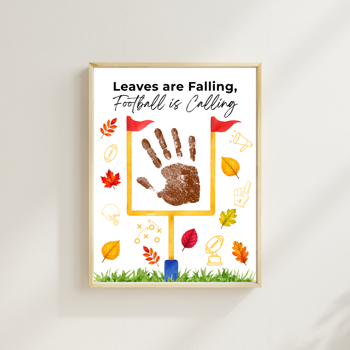 Football Handprint Craft Printable | Leaves Are Falling Football Is Calling | Fall Football Keepsake Activity for Kids | Preschool Printable