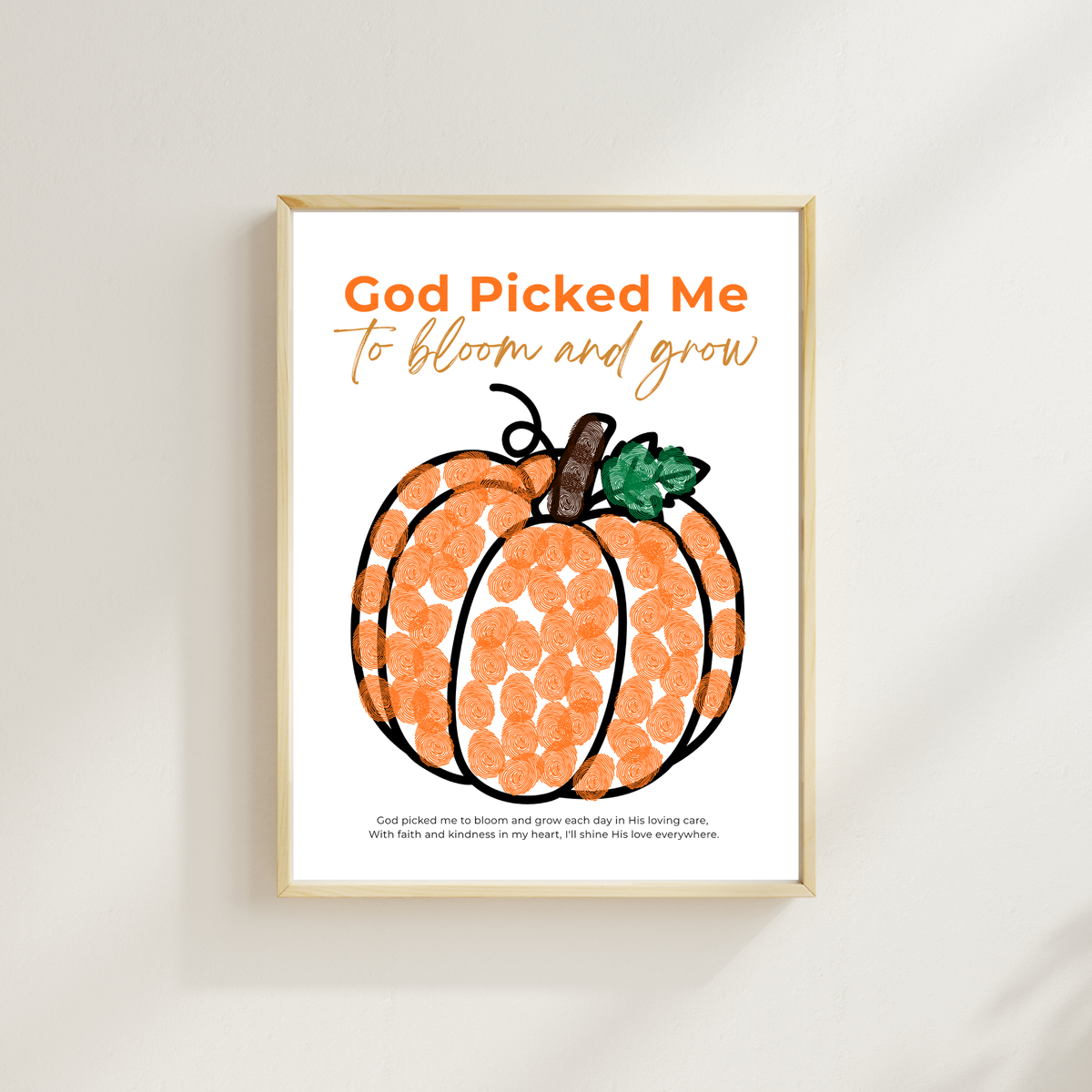 God Picked Me to Bloom and Grow Pumpkin Craft Printable, Christian Pumpkin Coloring Page, Fall Fine Motor Activity, Preschool Harvest Craft