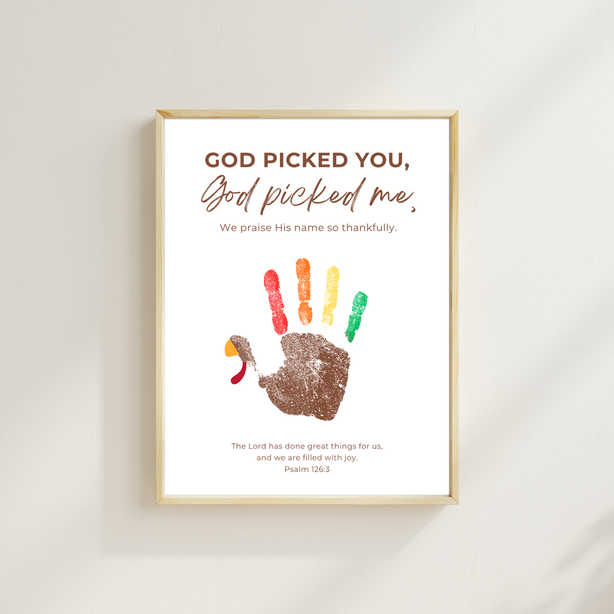Christian Thanksgiving Turkey Handprint Craft Printable | God Picked You God Picked Me | Thanksgiving Bible Craft for Kids | Sunday School Activity