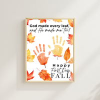 Christian First Day of Fall Handprint Craft Printable, Baby's First Fall Keepsake, God Made Every Leaf, Preschool Autumn Activity, Thanksgiving Craft