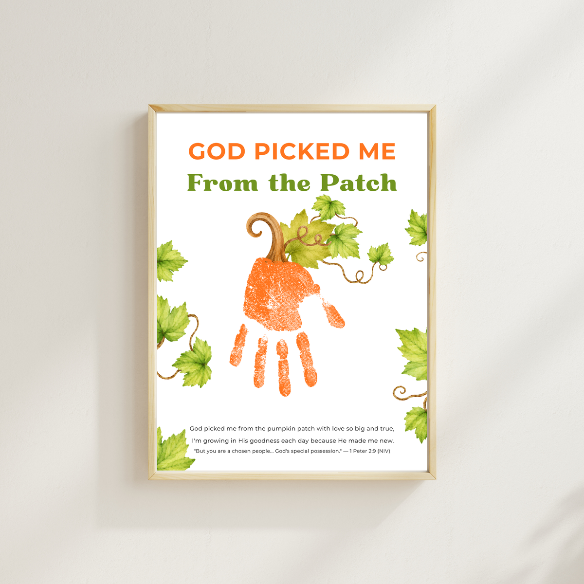God Picked Me from the Patch Handprint Craft Printable, Christian Pumpkin Handprint Keepsake, Baby's First Fall, Preschool Autumn Activity