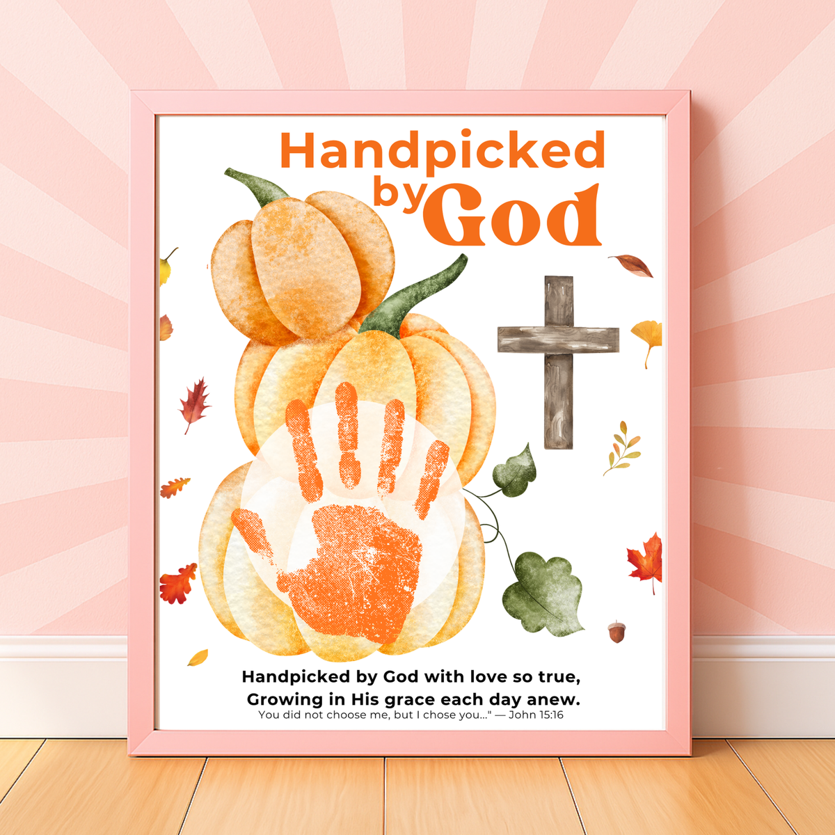 Handpicked by God Pumpkin Handprint Craft | Christian Thanksgiving Printable | Fall Harvest Keepsake