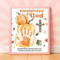 Handpicked by God Pumpkin Handprint Craft | Christian Thanksgiving Printable | Fall Harvest Keepsake