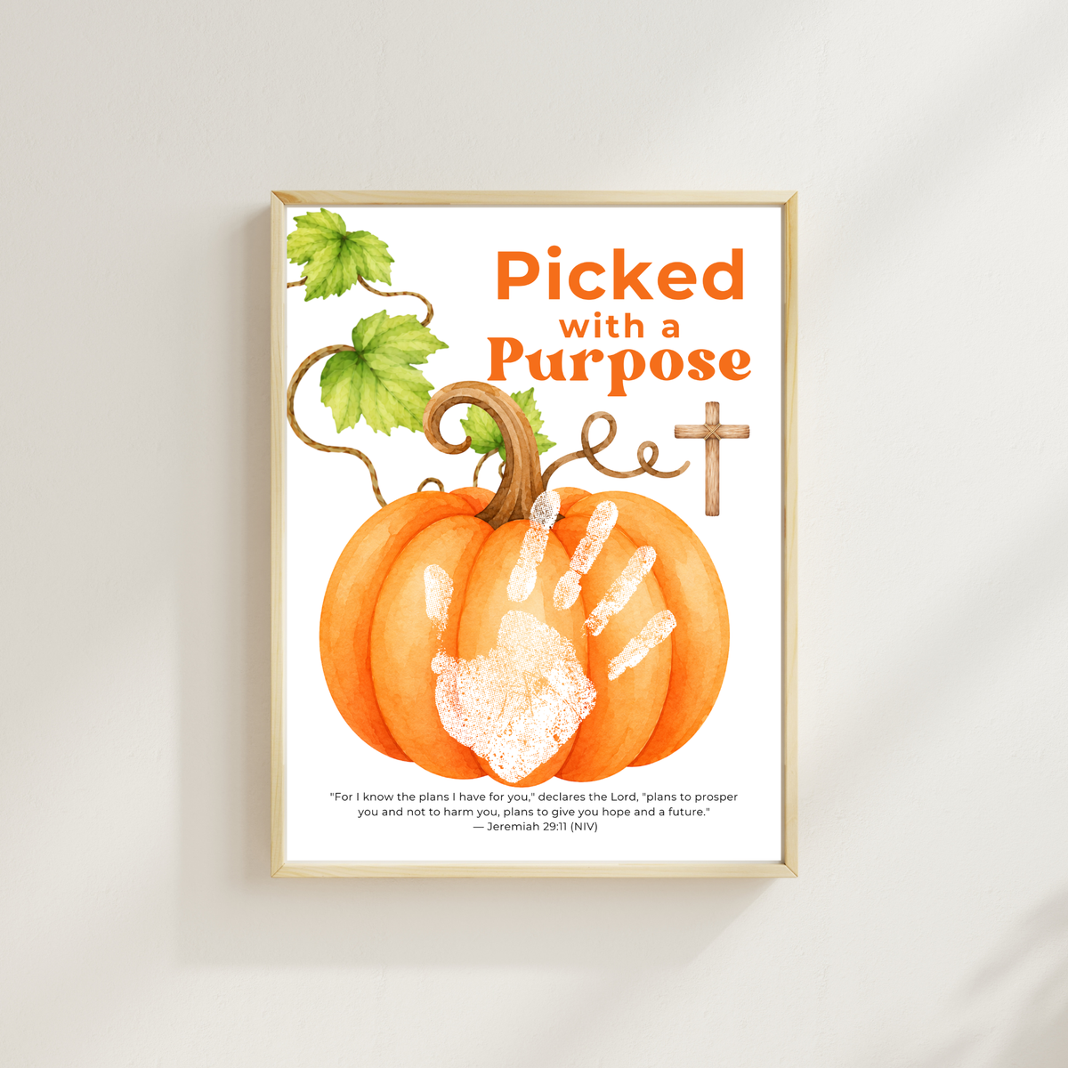 Picked with a Purpose Pumpkin Handprint Craft Printable, Christian Pumpkin Keepsake, Baby's First Fall, Faith-Based Autumn Activity