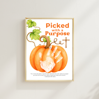 Picked with a Purpose Pumpkin Handprint Craft Printable, Christian Pumpkin Keepsake, Baby's First Fall, Faith-Based Autumn Activity
