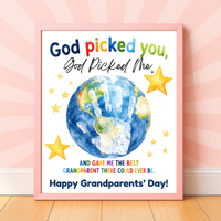 God Picked You, God Picked Me Grandparents Day Handprint Craft Printable | Christian Grandparent Gift | Faith-Based Keepsake PDF