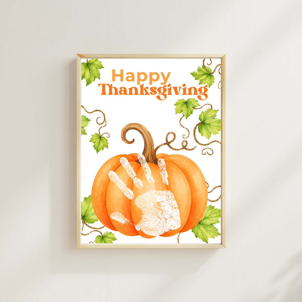 Happy Thanksgiving Pumpkin Handprint Craft Printable, Baby's First Thanksgiving Keepsake, Thanksgiving Handprint Activity, Preschool Fall Craft, Pumpkin Printable