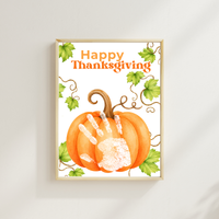 Happy Thanksgiving Pumpkin Handprint Craft Printable, Baby's First Thanksgiving Keepsake, Thanksgiving Handprint Activity, Preschool Fall Craft, Pumpkin Printable