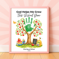 God Helps Me Grow This School Year Handprint Craft Printable, Christian First Day of School Keepsake, Apple Tree Handprint Activity, Preschool Kindergarten PDF