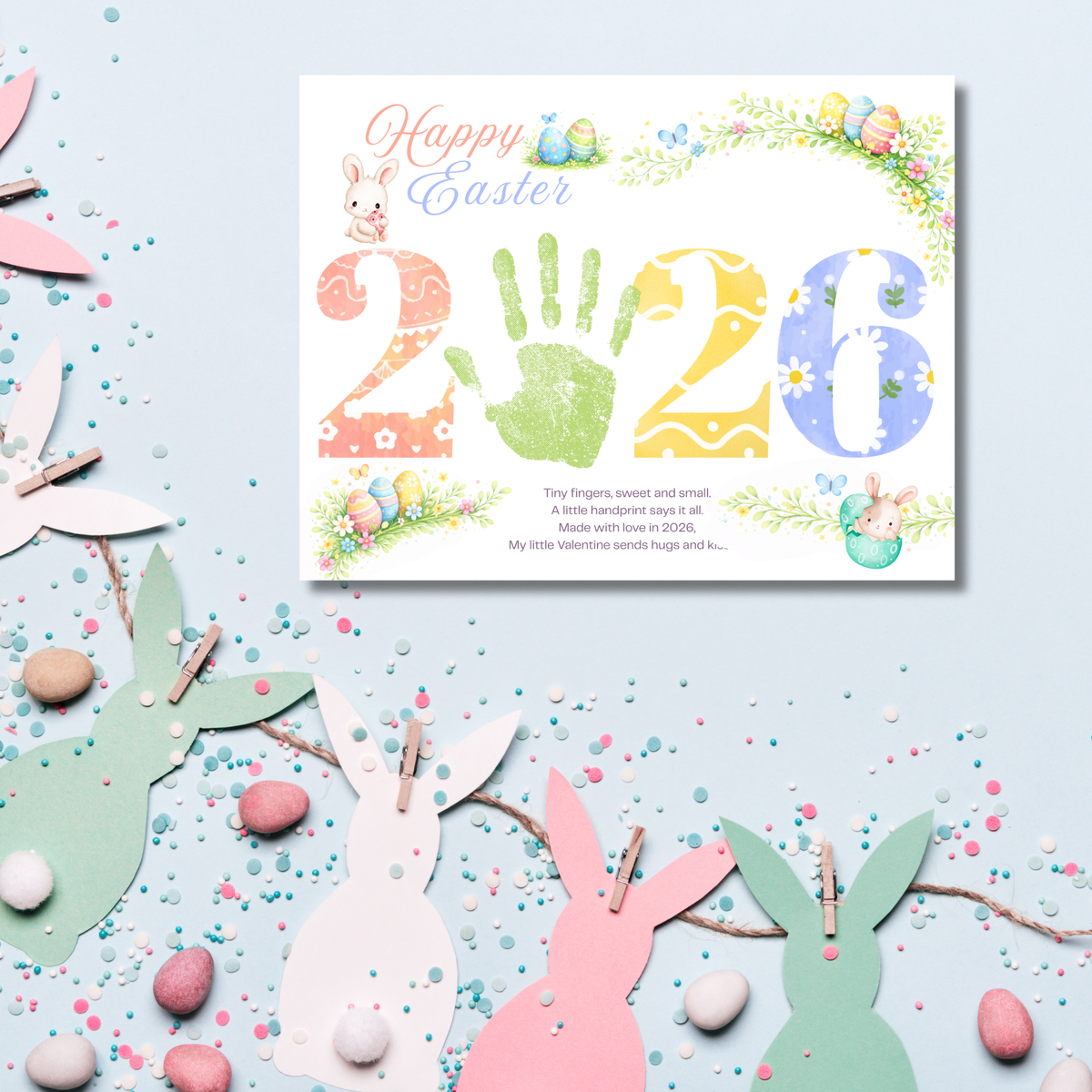 Happy Easter 2026 Handprint Craft Printable for Kids | Easter Keepsake Art | 2026 Easter PDF