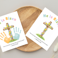 He Is Risen Easter Handprint Craft Printable | Christian Cross Keepsake Art | Matthew 28:6 Resurrection Activity PDF