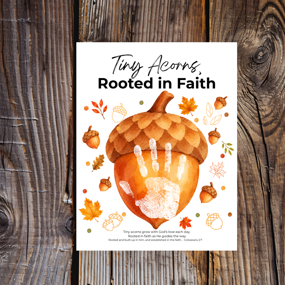 Christian Fall Acorn Handprint Craft for Kids | Tiny Acorns Rooted in Faith Bible Activity