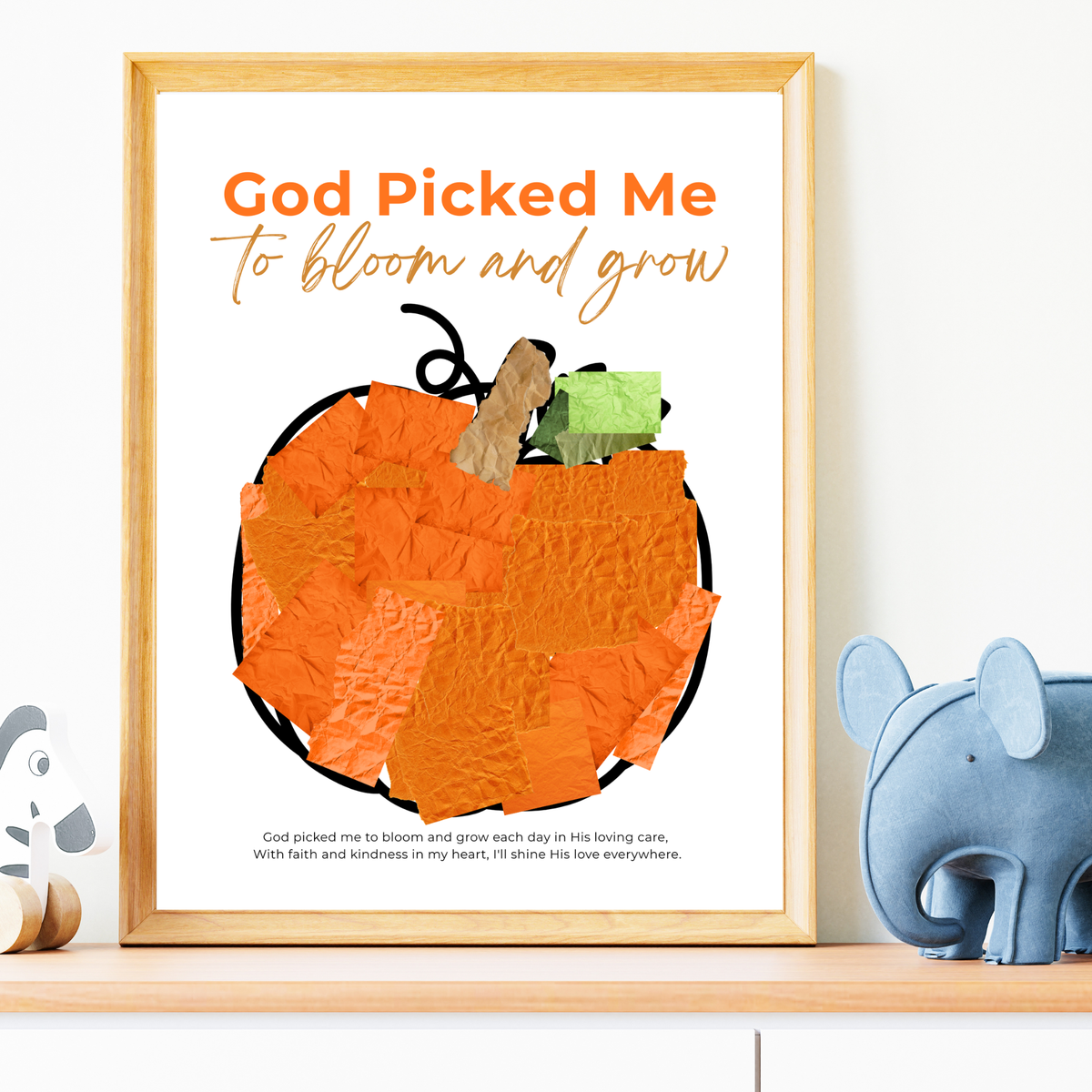 God Picked Me to Bloom and Grow Pumpkin Craft Printable, Christian Pumpkin Coloring Page, Fall Fine Motor Activity, Preschool Harvest Craft