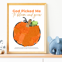 God Picked Me to Bloom and Grow Pumpkin Craft Printable, Christian Pumpkin Coloring Page, Fall Fine Motor Activity, Preschool Harvest Craft