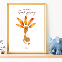 My First Thanksgiving Footprint Craft Printable | Baby Turkey Footprint Keepsake | Thanksgiving Baby Craft | Infant Toddler Thanksgiving Memory