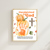 Handpicked by God Pumpkin Handprint Craft | Christian Thanksgiving Printable | Fall Harvest Keepsake