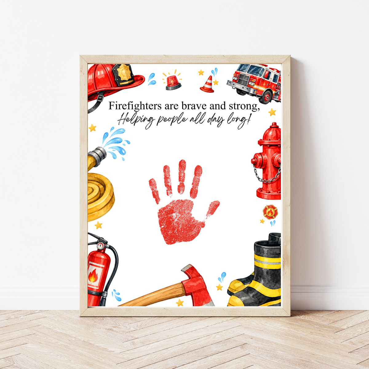 Firefighter Handprint Craft for Kids | Community Helpers Printable | Preschool Fire Safety Activity