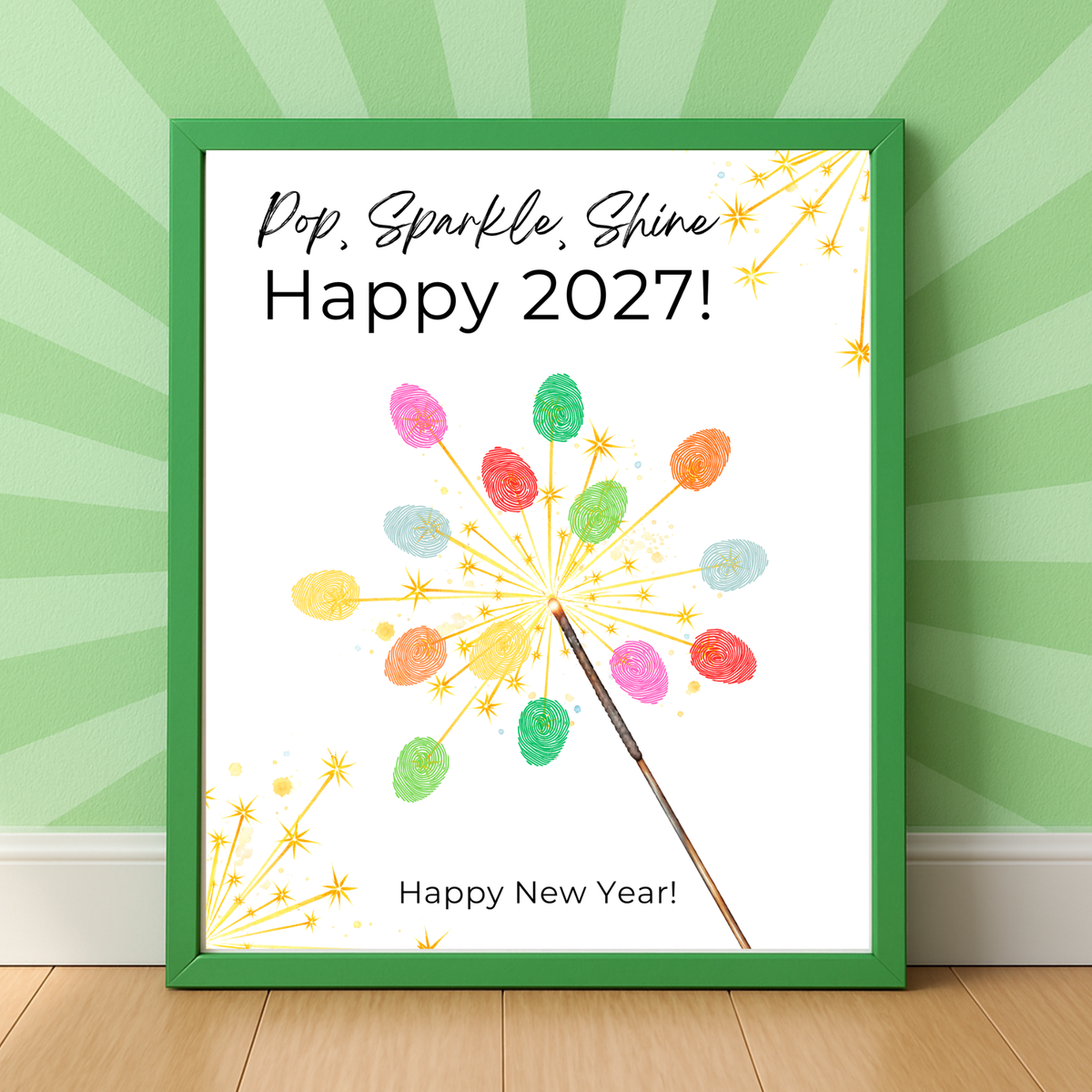 Pop, Sparkle, Shine Handprint & Fingerprint Craft | Happy New Year 2027 Printable | Preschool New Year's Eve Activity | Kids Keepsake Craft