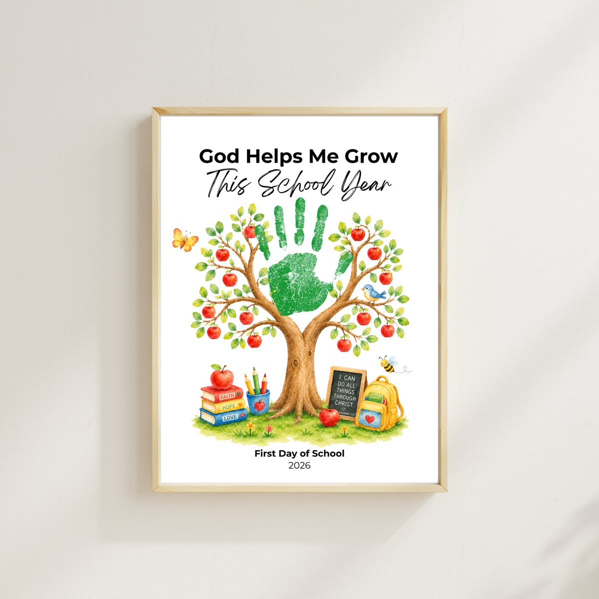 God Helps Me Grow This School Year Handprint Craft Printable, Christian First Day of School Keepsake, Apple Tree Handprint Activity, Preschool Kindergarten PDF