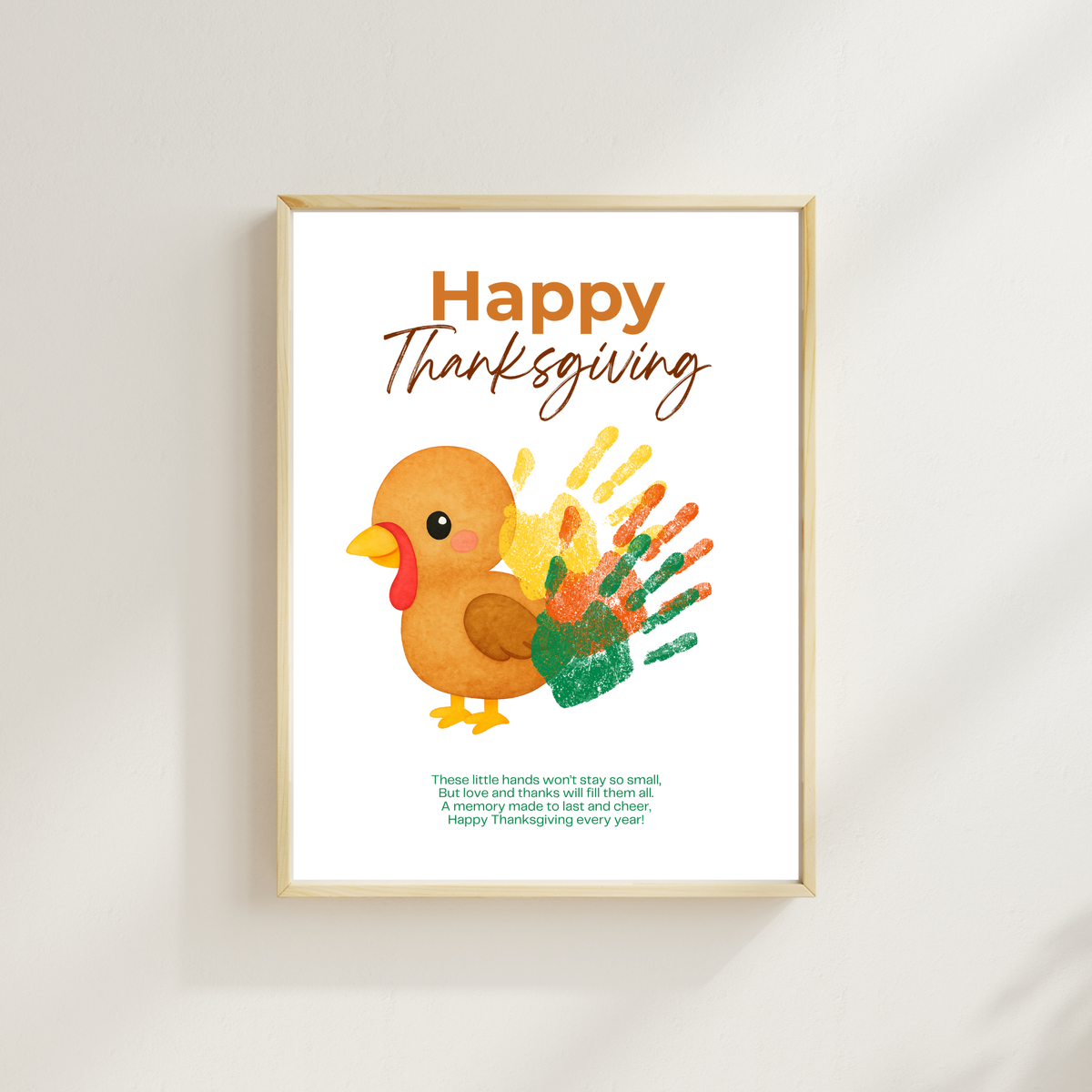 Happy Thanksgiving Turkey Handprint Craft Printable | Thanksgiving Handprint Keepsake | Preschool Fall Activity PDF