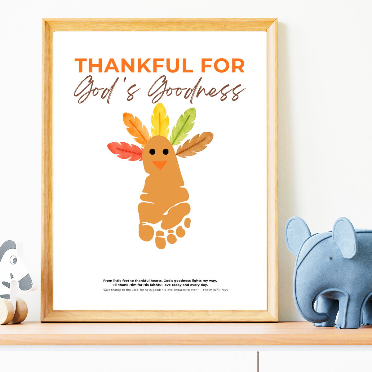 Christian Thanksgiving Footprint Craft Printable, Thankful for God's Goodness, Turkey Footprint Keepsake, Sunday School Thanksgiving Activity PDF