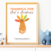 Christian Thanksgiving Footprint Craft Printable, Thankful for God's Goodness, Turkey Footprint Keepsake, Sunday School Thanksgiving Activity PDF