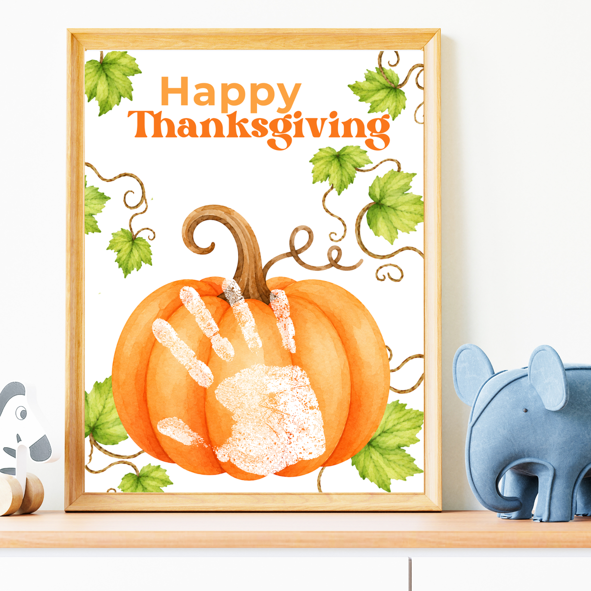 Happy Thanksgiving Pumpkin Handprint Craft Printable, Baby's First Thanksgiving Keepsake, Thanksgiving Handprint Activity, Preschool Fall Craft, Pumpkin Printable
