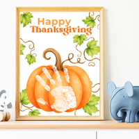 Happy Thanksgiving Pumpkin Handprint Craft Printable, Baby's First Thanksgiving Keepsake, Thanksgiving Handprint Activity, Preschool Fall Craft, Pumpkin Printable
