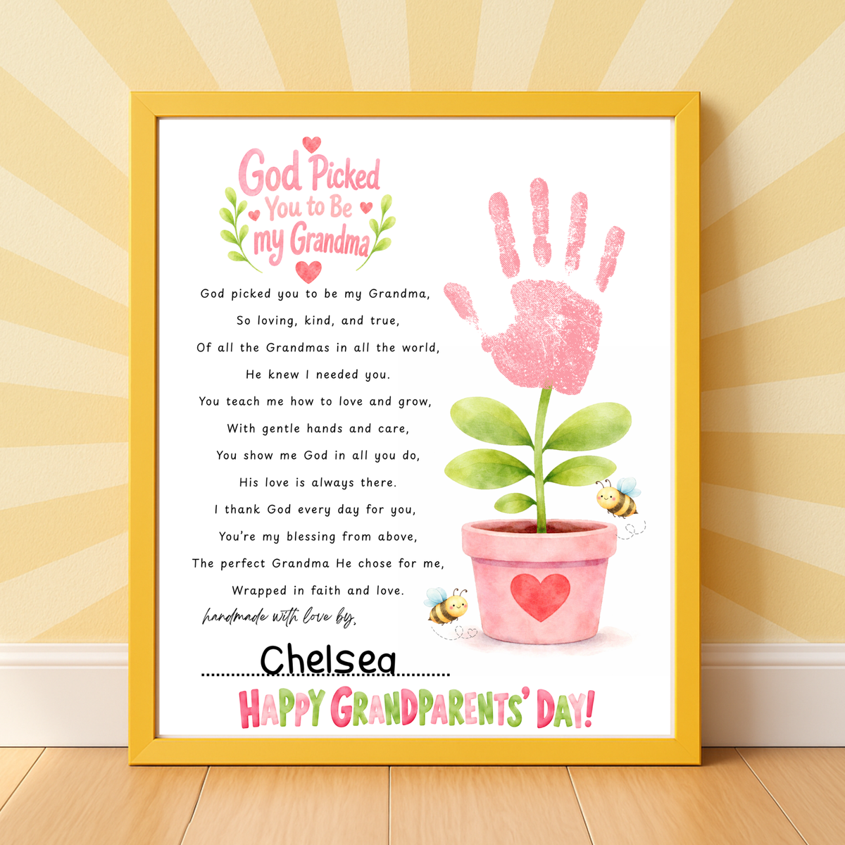 Grandma Grandparents Day Handprint Craft for Kids | God Picked You to Be My Grandma Christian Keepsake