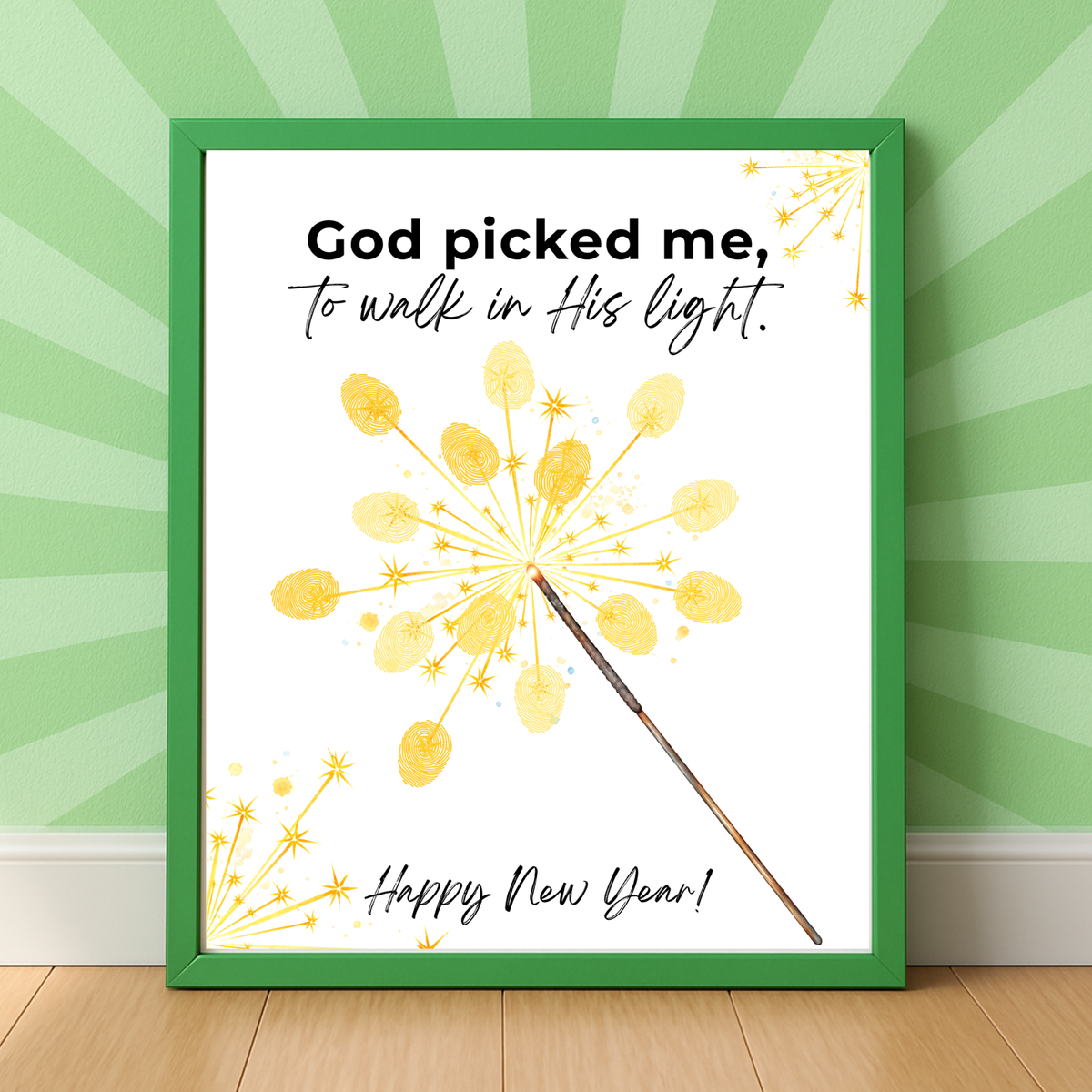 God Picked Me to Walk in His Light New Year Handprint Craft | Christian Sparkler Printable | New Year's Eve Fingerprint Activity | Preschool Christian Keepsake