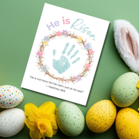 He Is Risen Easter Handprint Craft Printable | Christian Resurrection Keepsake Art | Matthew 28:6 Bible Verse Activity PDF
