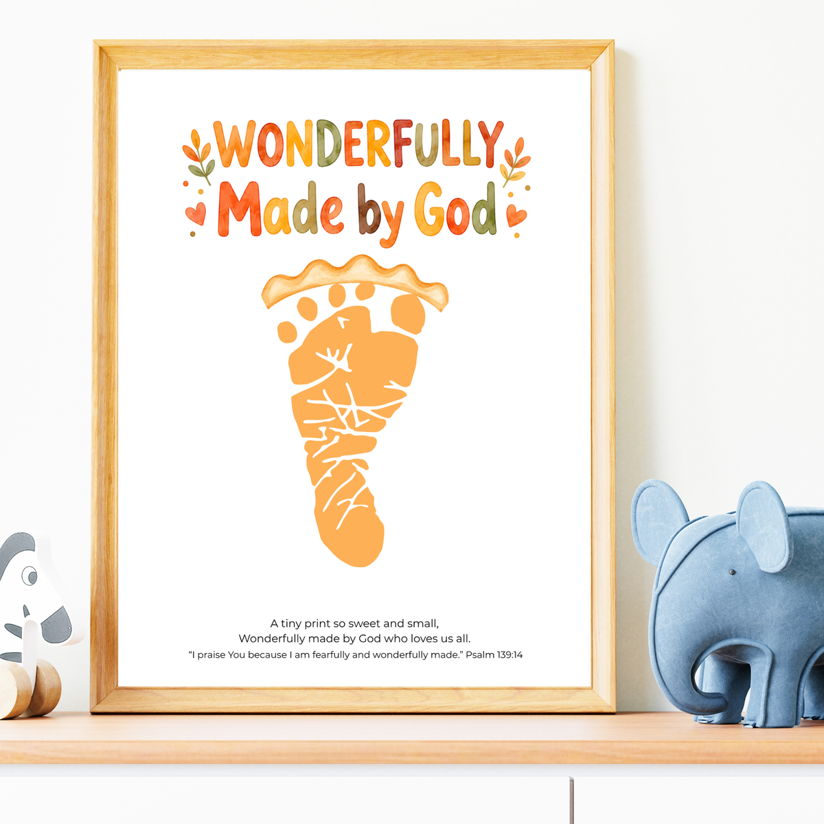 Christian Pie Footprint Craft Printable, Wonderfully Made by God Keepsake, Baby Footprint Art, Fall Thanksgiving Activity, Psalm 139:14 PDF