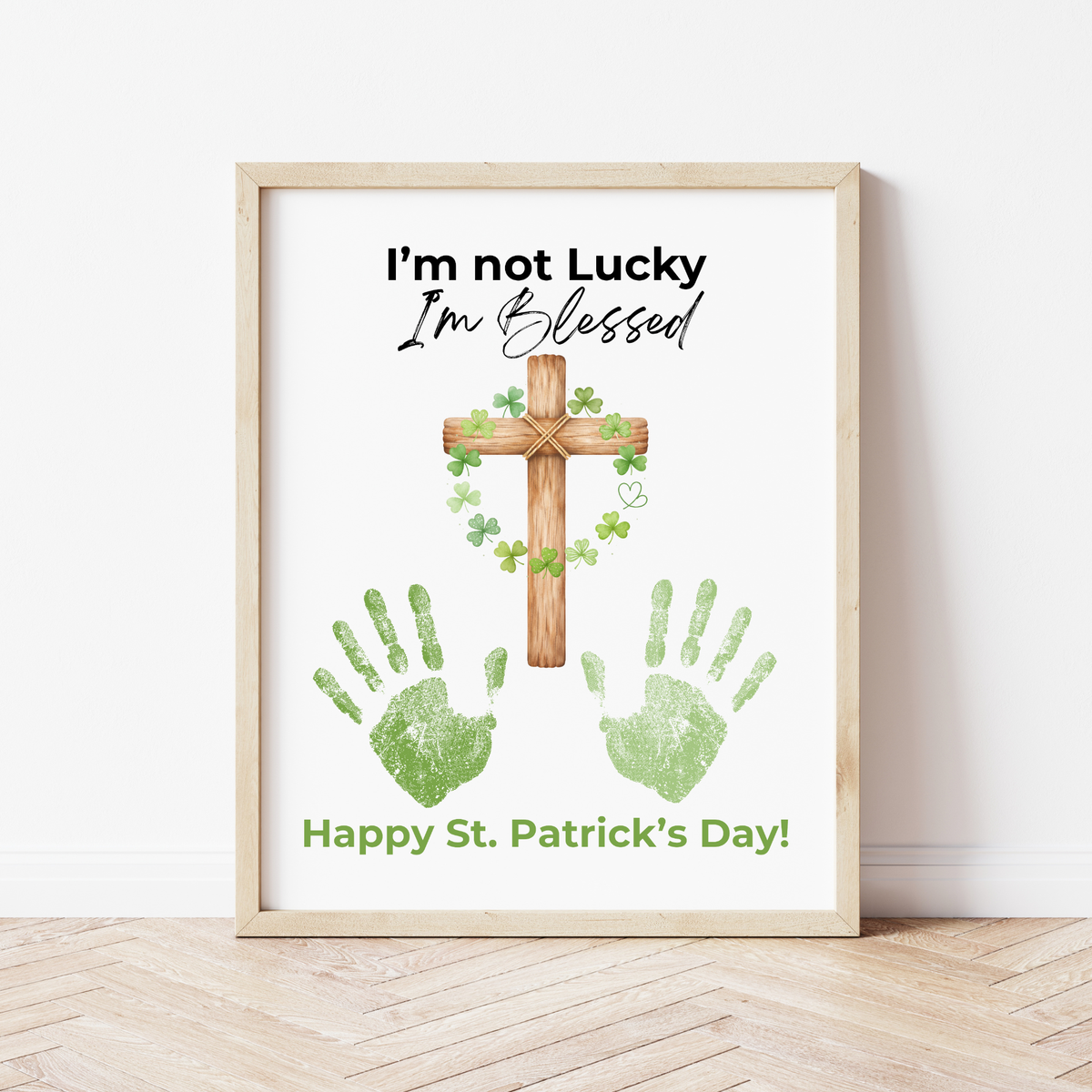I’m Not Lucky, I’m Blessed St. Patrick’s Day Handprint Craft Printable | Faith-Based Shamrock Cross Keepsake | Christian Kids Activity PDF