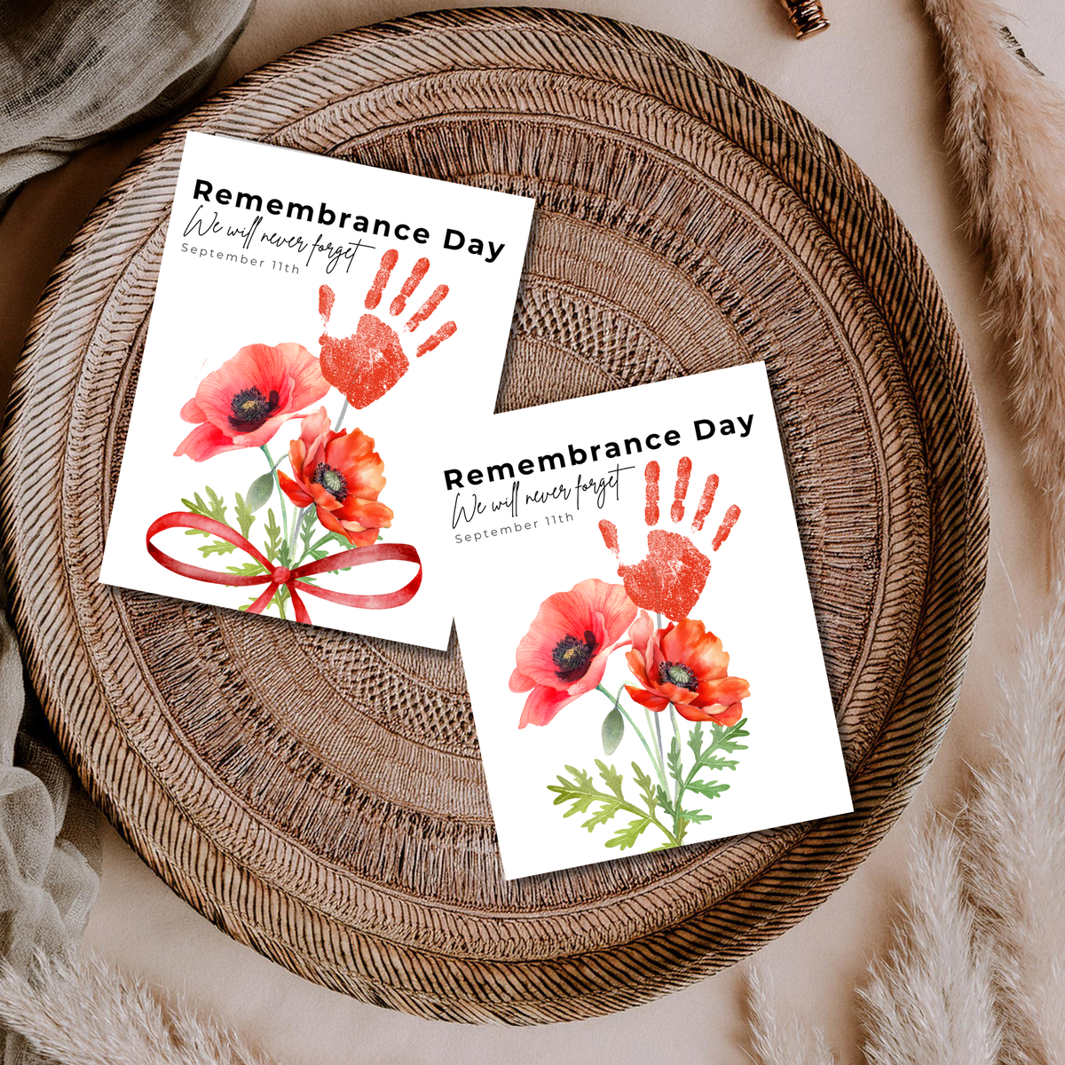 Remembrance Day Handprint Craft for Kids | September 11 Poppy Printable Keepsake | We Will Never Forget