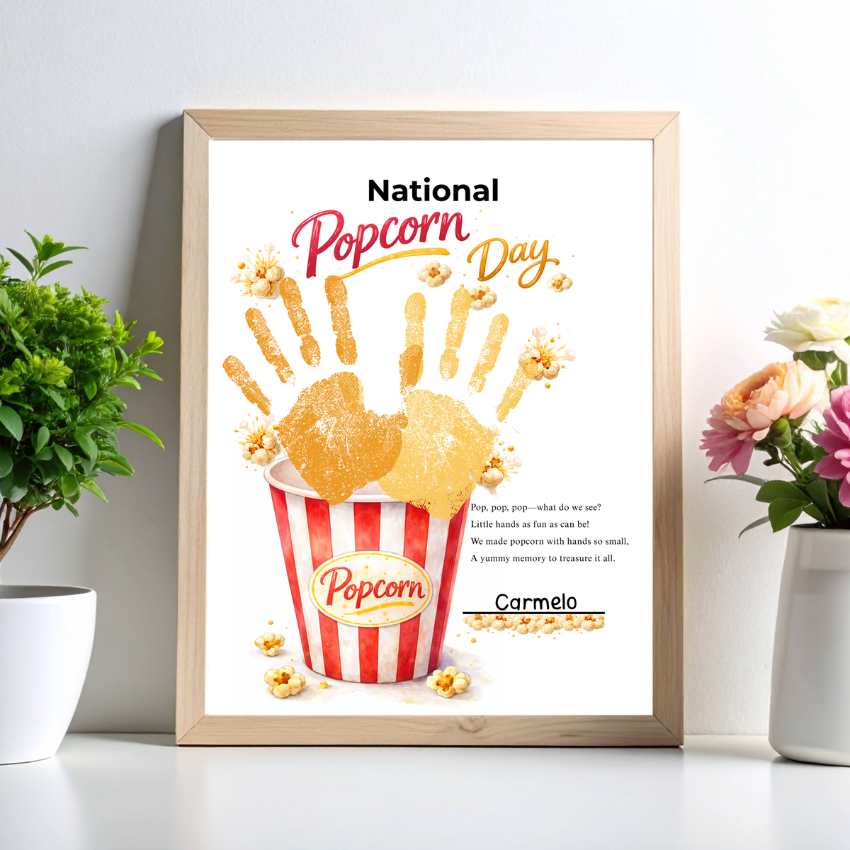 National Popcorn Day Handprint Craft for Kids | Preschool Fine Motor Printable Activity