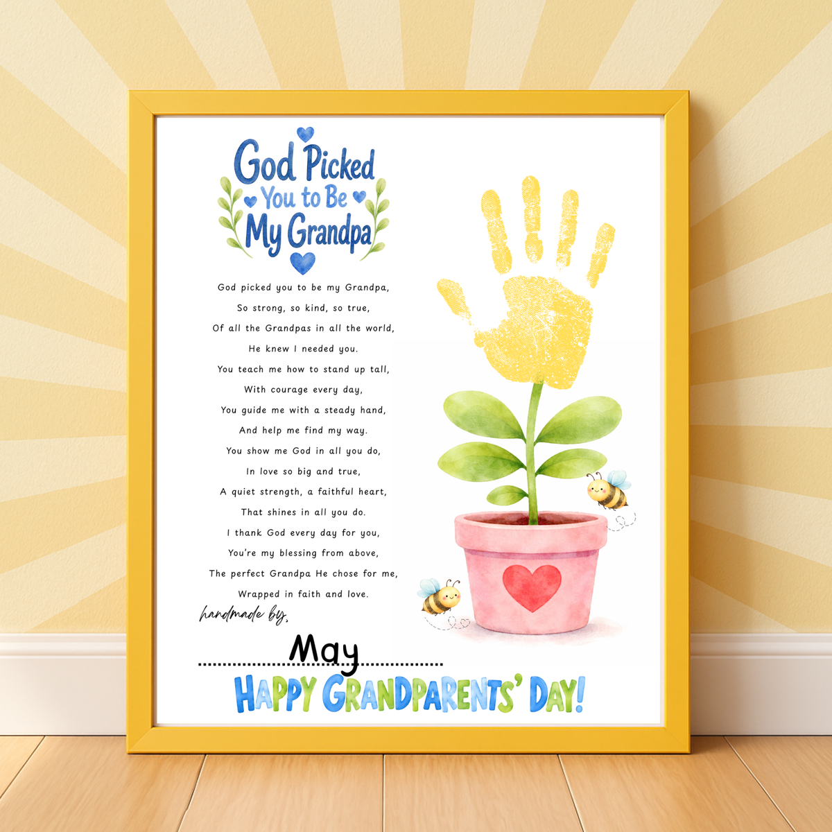 Grandparents Day Handprint Craft for Kids | God Picked You to Be My Grandpa & Our Grandpa Christian Keepsake