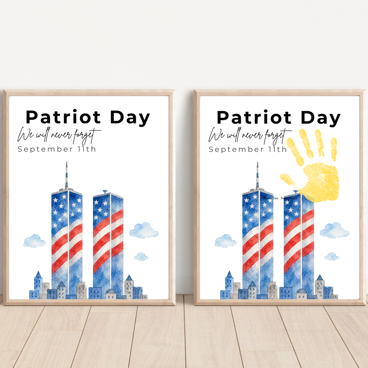 Patriot Day September 11th Handprint Craft Printable | 9/11 Remembrance Keepsake | Twin Towers Handprint Activity | Preschool Patriot Day Craft