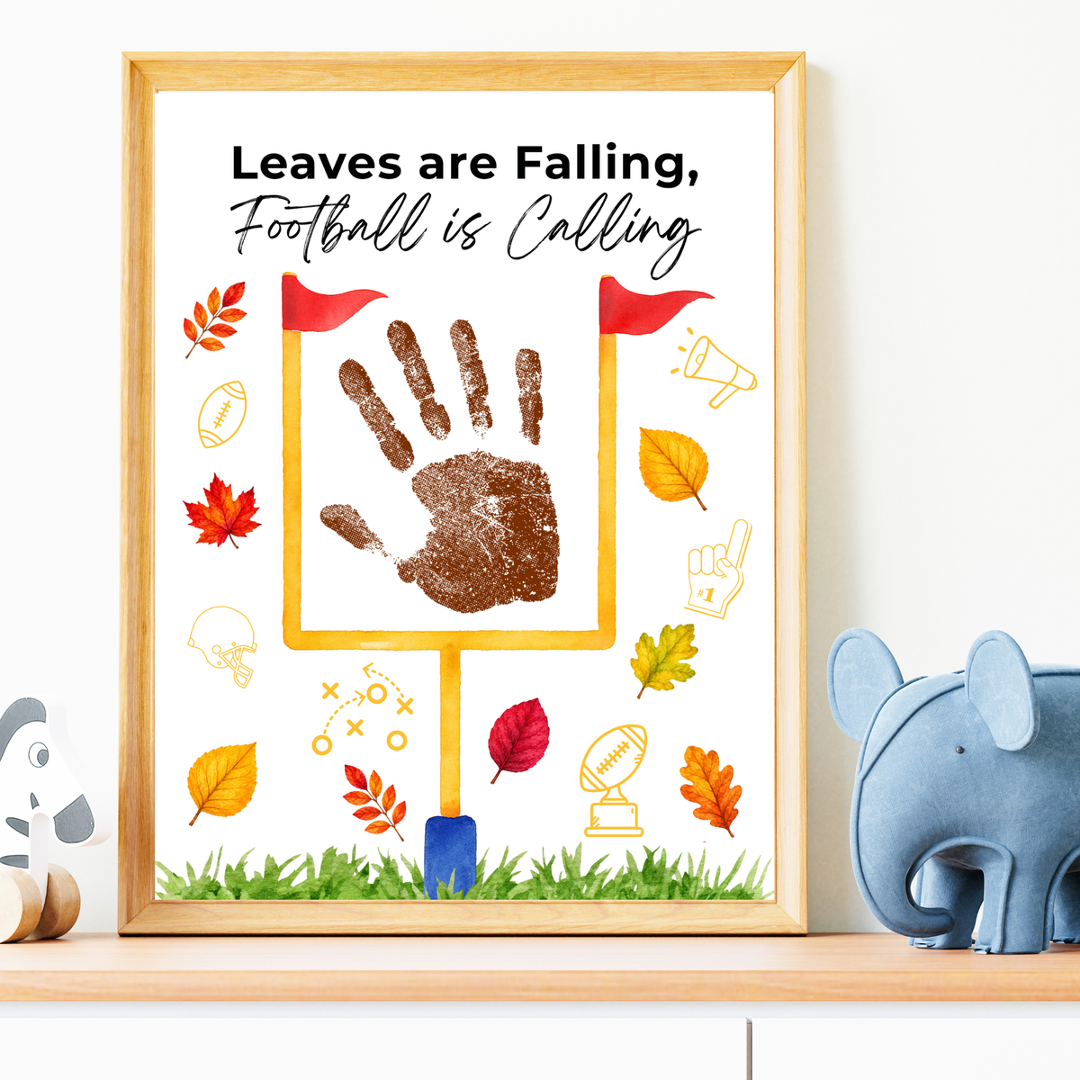 Football Handprint Craft Printable | Leaves Are Falling Football Is Calling | Fall Football Keepsake Activity for Kids | Preschool Printable