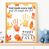 Christian First Day of Fall Handprint Craft Printable, Baby's First Fall Keepsake, God Made Every Leaf, Preschool Autumn Activity, Thanksgiving Craft