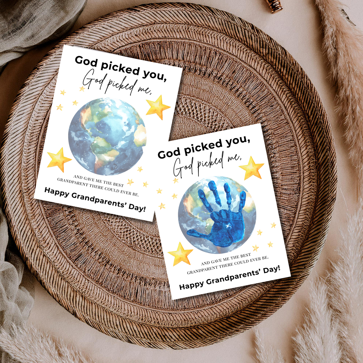 Grandparents Day Handprint Craft Printable | “God Picked You, God Picked Me” Faith-Based Grandparent Keepsake | Kids Christian Art PDF