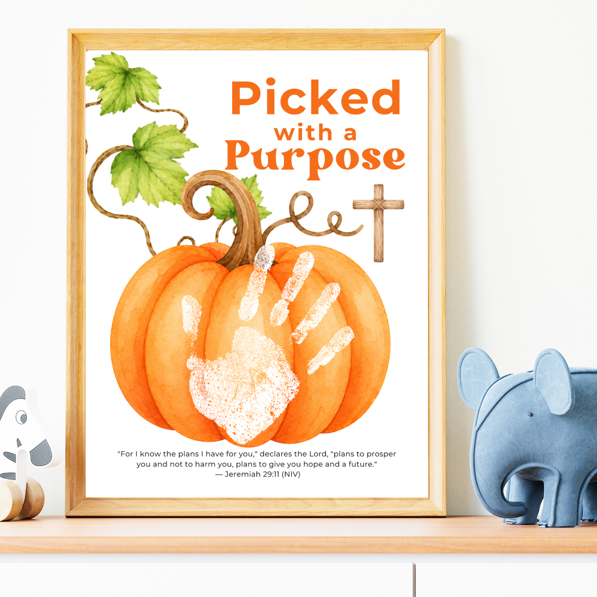 Picked with a Purpose Pumpkin Handprint Craft Printable, Christian Pumpkin Keepsake, Baby's First Fall, Faith-Based Autumn Activity