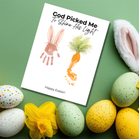 God Picked Me to Shine His Light Easter Handprint Craft Printable | Christian Bunny & Carrot Keepsake | Faith-Based Kids Easter Activity PDF