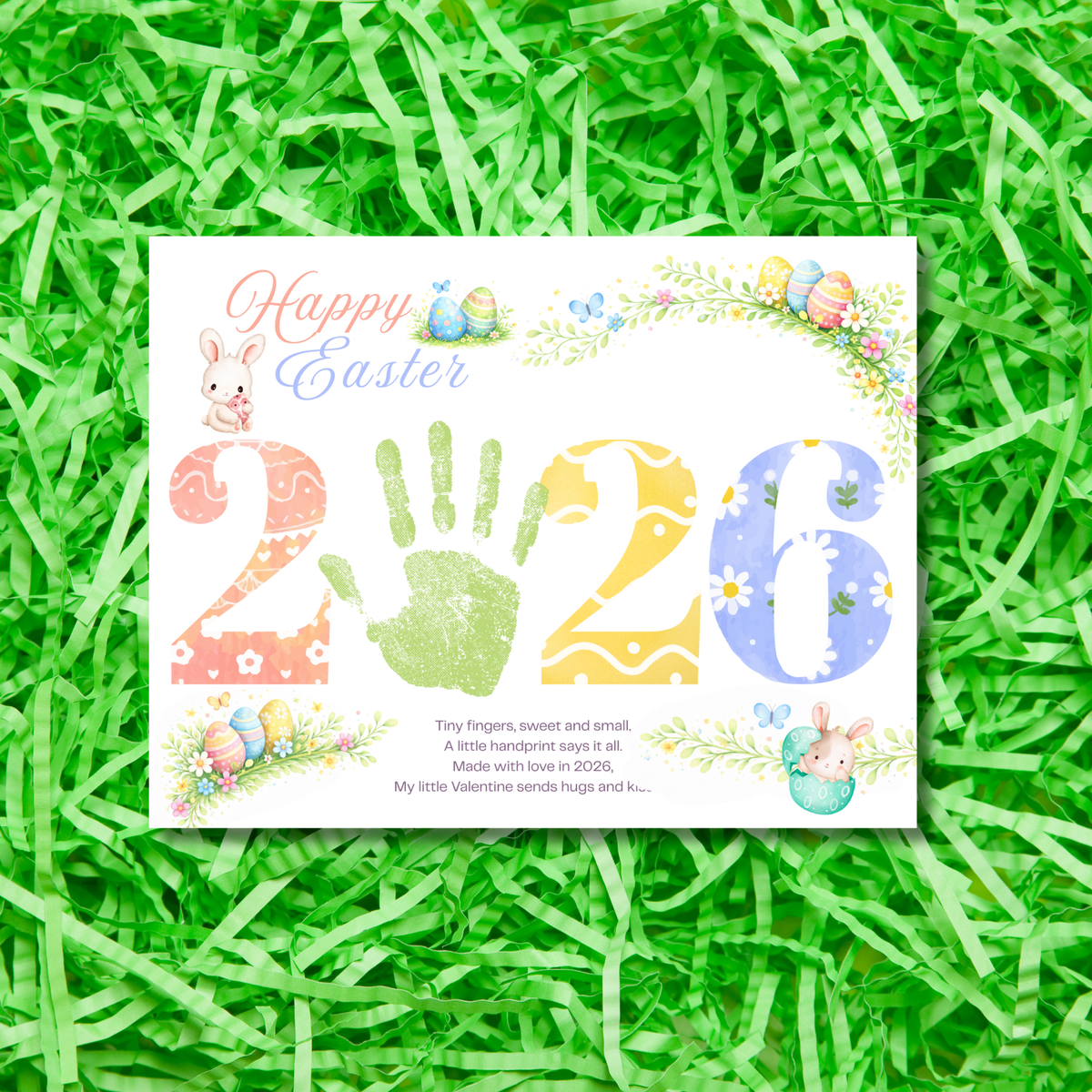Happy Easter 2026 Handprint Craft Printable for Kids | Easter Keepsake Art | 2026 Easter PDF