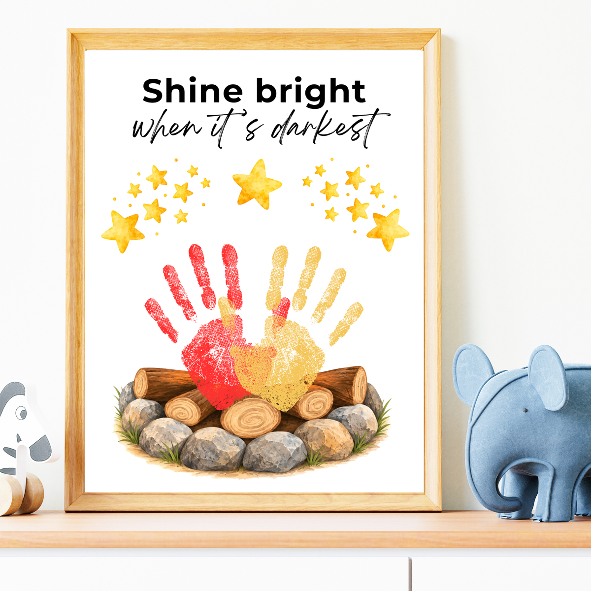 Campfire Handprint Craft Printable | Shine Bright When It's Darkest | Fall Campfire Keepsake | Halloween Thanksgiving Preschool Activity
